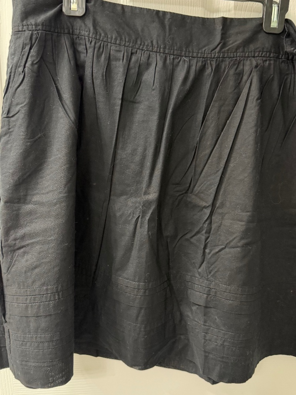 LOFT Black Cotton Full A-Line Skirt Size 14 Pleated Knee Length